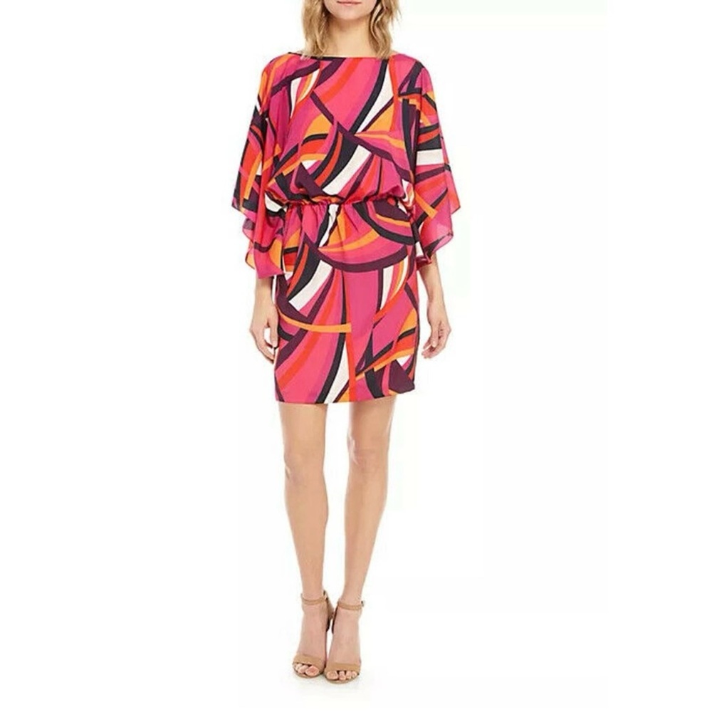 Trina Turk Mingus Kimono Sleeve Geometric Dress Dopamine Indie Bold Vibrant